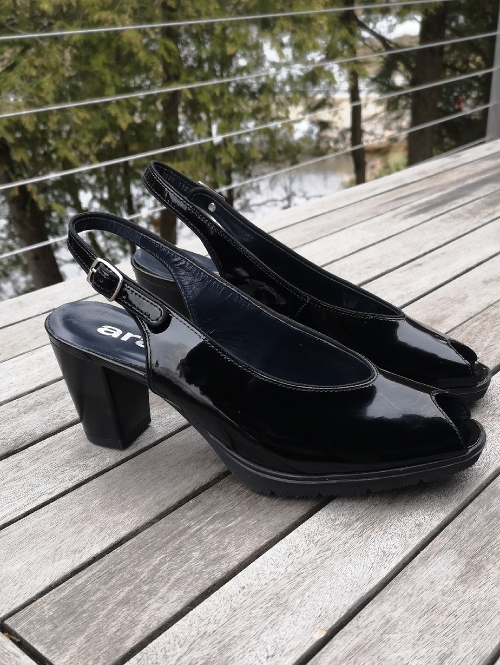 Ara patent leather peep-toe slingbacks